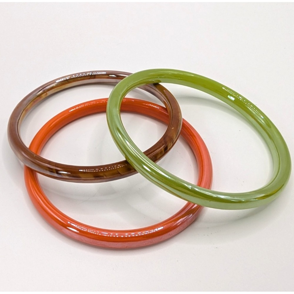 Vintage Translucent Glass Stackable Bangle Bracelets Earth Tone Trio Set